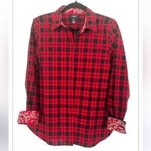 Chaps No Iron Long Sleeve Plaid Button Down Shirt Paisley, Women’s Sz L, NWOT